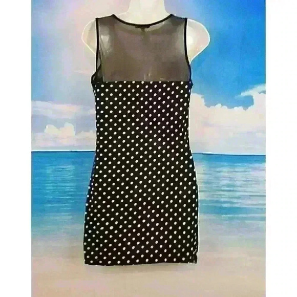 CHARLOTTE RUSSE Womans BLACK FITTED Dress Polka Dot Lightweight STRETCH size Lg - Picture 4 of 5